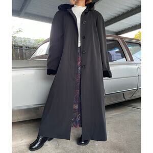 🔥VTG Liz Claiborne Velvet Hooded & Cuffs Warmer Lined Maxi Trench Coat Gothic